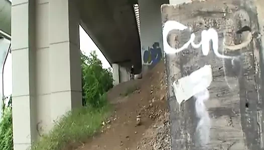 Harika sarışın Alman bebek köprünün altında sikiliyor