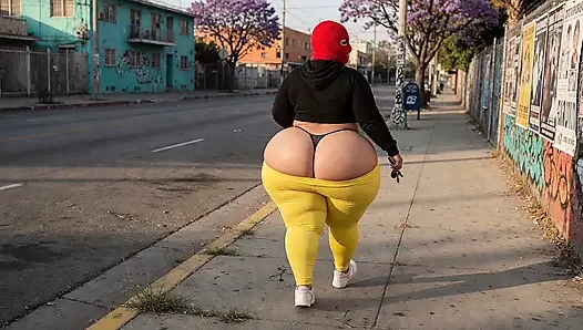 Big Ass Girl Walking in Tight Leggings on the Street
