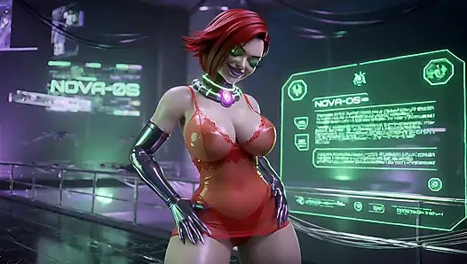 Cyber Catwalk - Nova in See-Through Red Lingerie & Futuristic Tease"