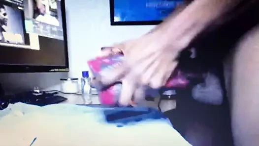 10 inç büyük horoz siyah adam büstleri kullanarak bir Fleshlight boşalmak yük