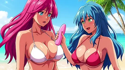 Two busty girls enjoy lesbian sex at private beach vacation