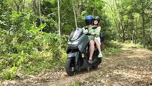 A Guy on a Bike Saved beauty girl in the jungle and fuck her tight pussy