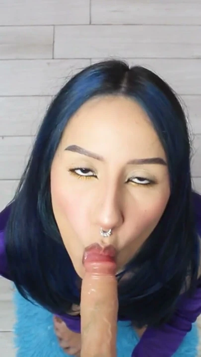 Goth girl gives a blowjob to a dildo while thinking about my ex-boyfriend! | Clip 1