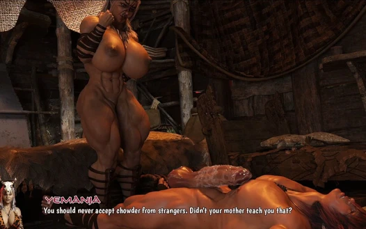 İblis hakimiyeti: Conan onu Yemania'nın büyük götüne sokuyor - büyük göğüslerinin dili, sonra damlayan amcığını parmaklıyor