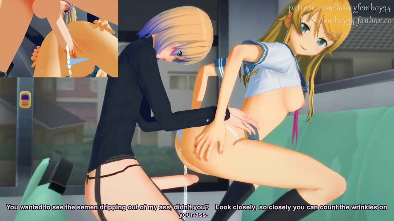 Kirino kousaka - femboy (oreimo) ile otobüste azgın seks