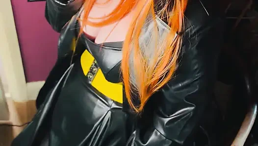 The Gothic Cutie Tina Snua Dressed In a Leather Coat & Smoking A Cork 100 Cigarette - Ginger Miss Smokes In A Leather Outfit OME