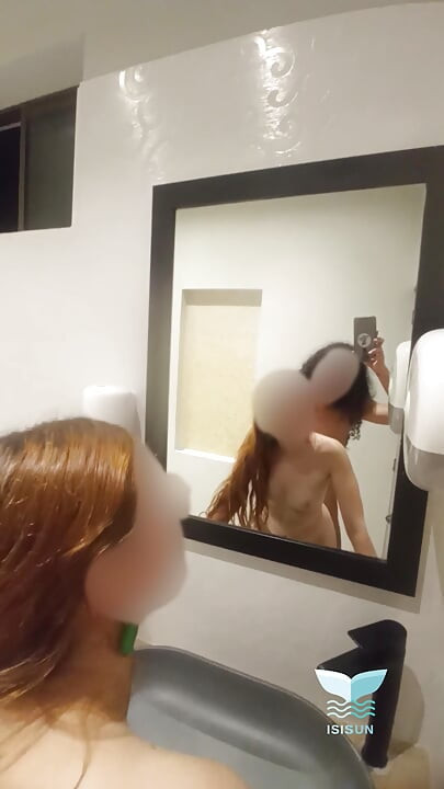 I fuck my stepsister in the bathroom of the estate while everyone is outside in the pool