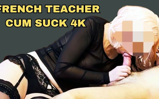 Üvey kız kardeş Fransız öğretmen sarışın peruk çoraplı ıslak sakso gırtlağına kadar döl yutuyor 4k tabu fantezisi