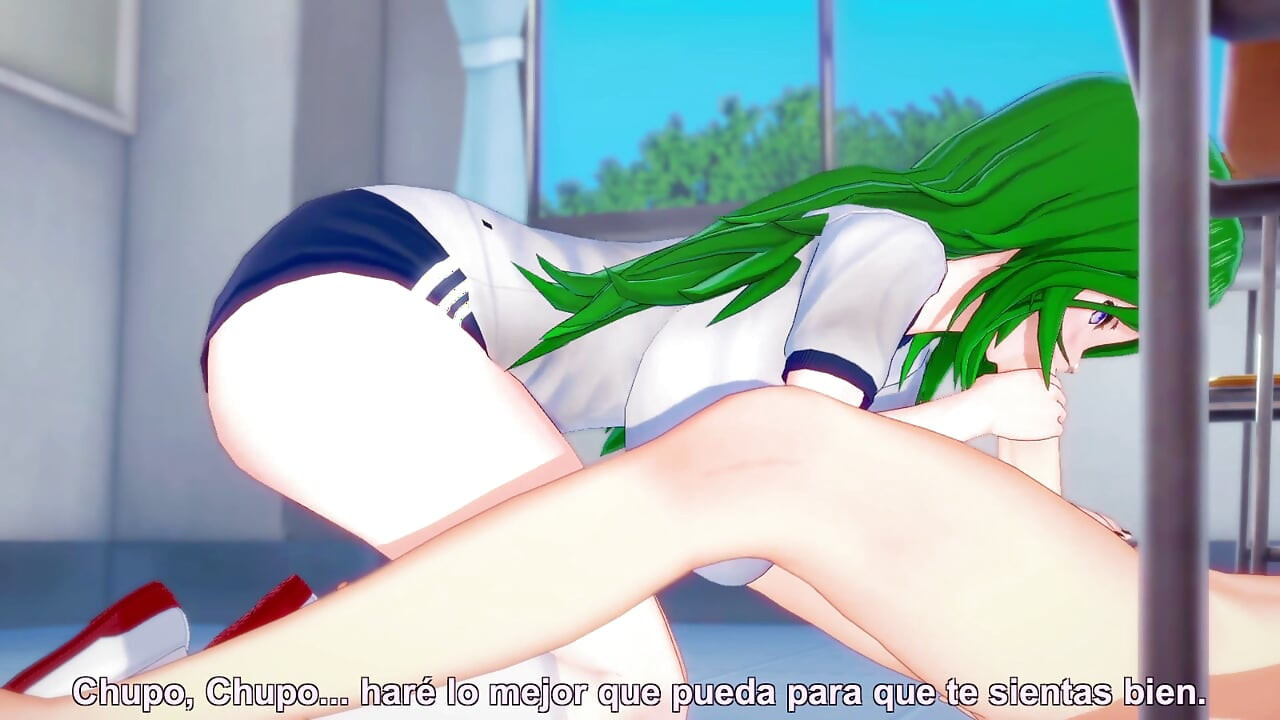 Büyük memeli yeşil saçlı kız öğrenci hentai dersinden sonra erkek arkadaşıyla seks yapıyor
