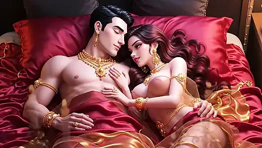 Erotik çizgi film çift - tutkulu öpüşme ve mum ışığında romantik ön sevişme