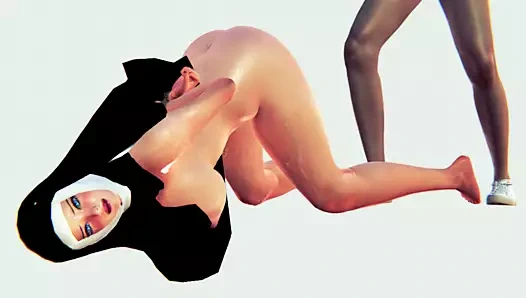 Sulu büyük memeli rahibe sert bir penis alır ve cezalandırılır.