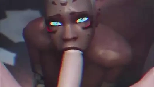 Sevimli abanoz kız emme büyük horoz