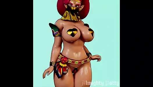 Seksi gerudo kız dans ediyor ve büyük göğüslerini sallıyor