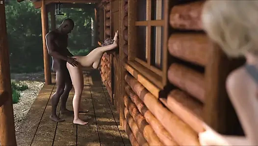 Amber üvey annesinin siyah yarakla seks yaptığını izliyor