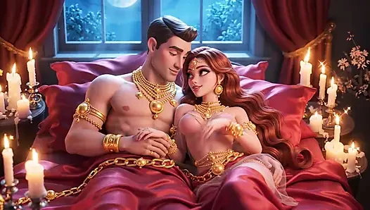 Erotik fantezi romantizm - altın takı çift derin öpüşme ve yatak oyunu