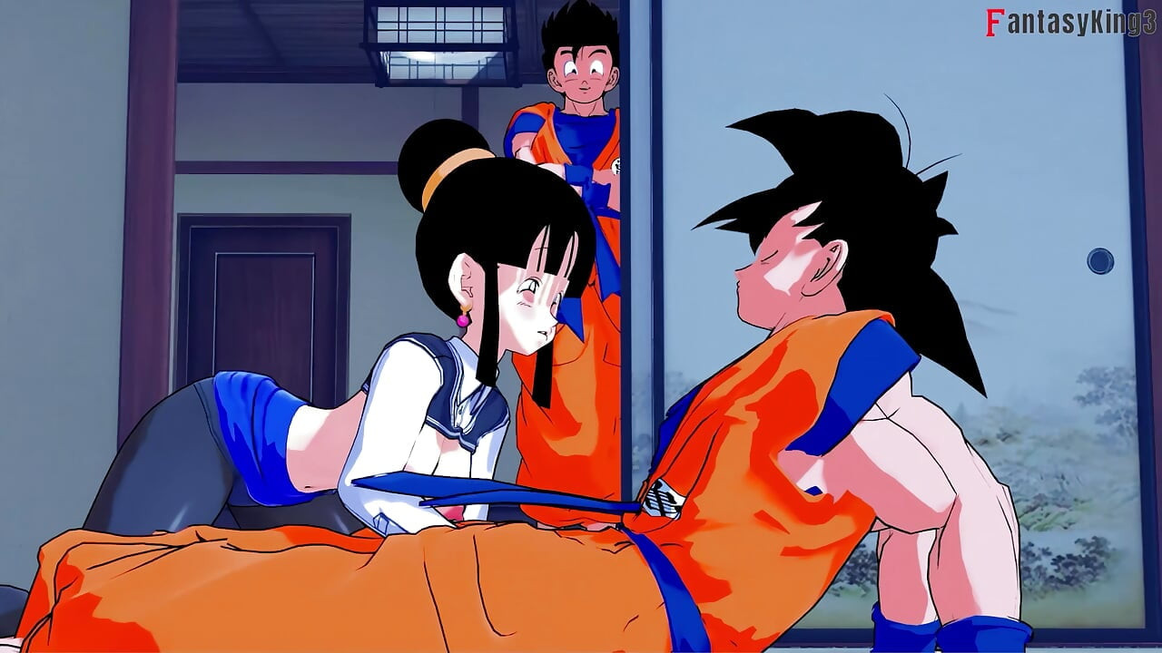 Gohan Goku ve Chi-Chi'nin seks yaptığını görüyor ve katılıyor - Dragon Ball Zex Series