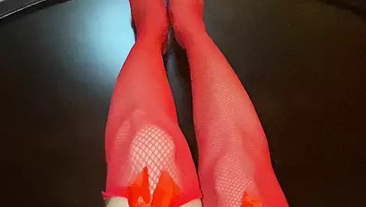 Uzun ayak parmaklı kırmızı çoraplı minik seksi Asyalı ayaklı gerçekten seksi bacaklar