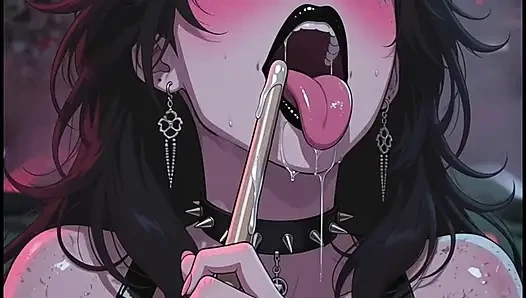 Bilardoda barda koyu anime kadın, rocker deri