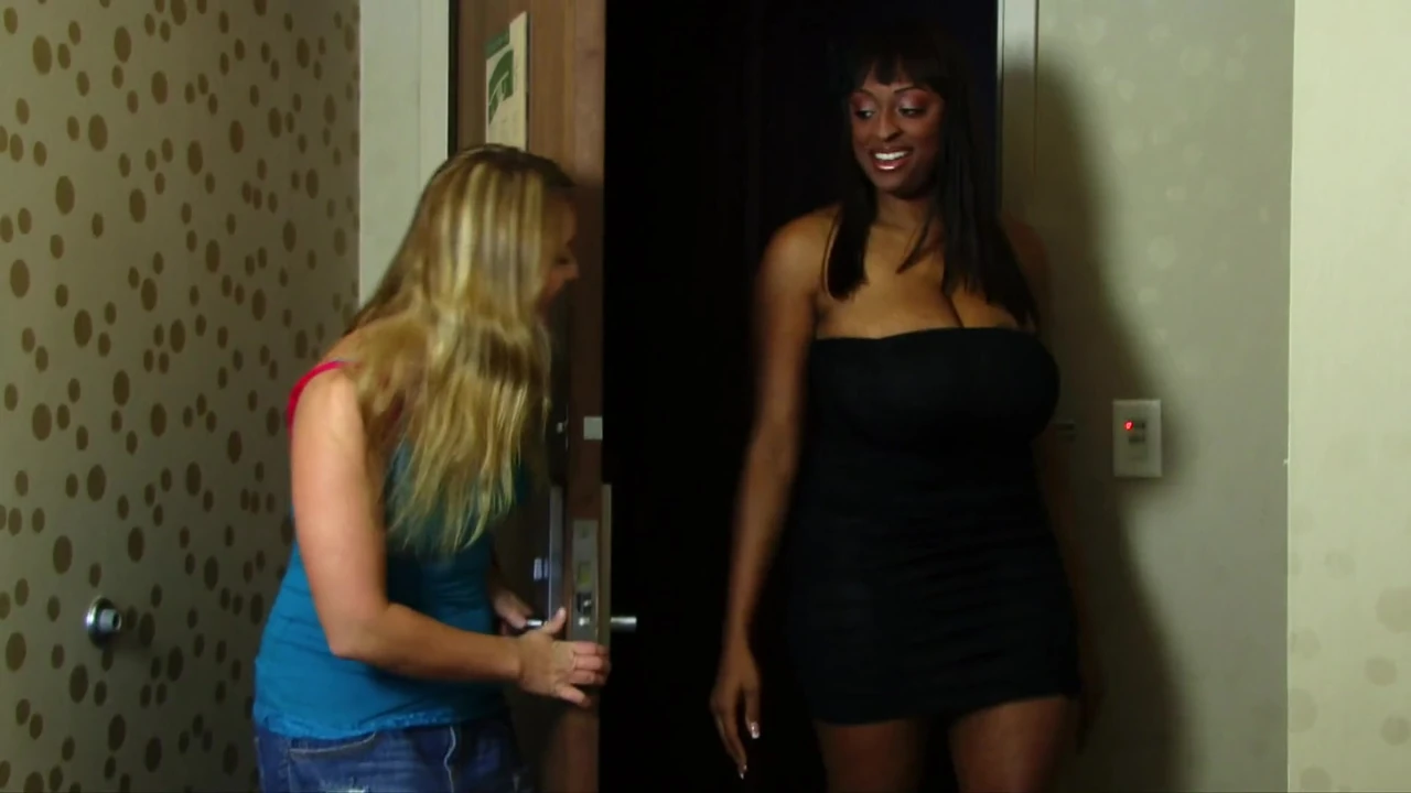 Big boobs and ass ebony lesbo slut enjoys with her blonde white slut