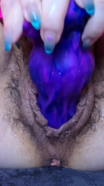 Hairy MILF Stretches Her Creamy Pussy With Fantasy Dildo, Gaping Wet Mess | Clip 3