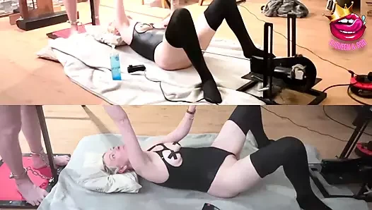 Sahibe makineyle sikilirken yarak hapında kilitli