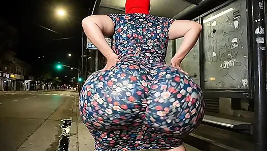 Big Ass Mature Stepmom Waiting for the Bus in Floral Dress