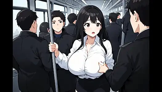 Anime public bus threesome sex