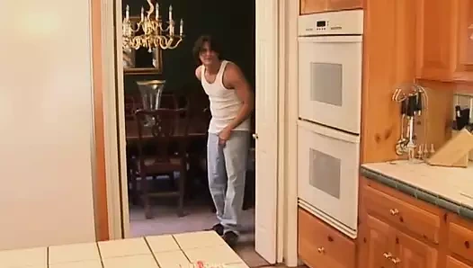 Blonde babysitter is eager for some fucking on kitchen counter