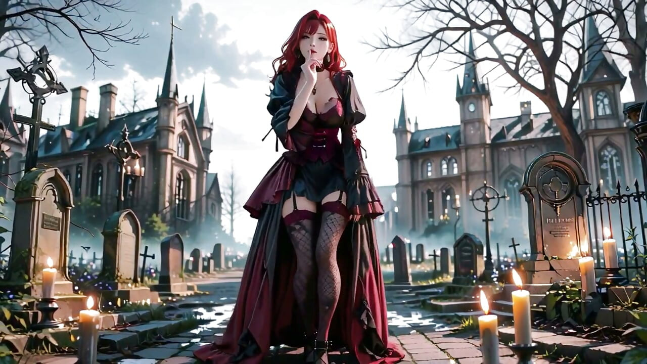 Kızıl saçlı gotik muse: karanlık mezarlıkta karşılaşma.