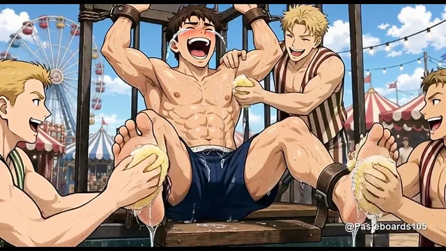 Karnaval Su Tankı Oturma Yerine Bağlanmış, Süngerler ve Parmaklar Ayak Tabanlarında ve Koltuk Altlarında (2D Anime)