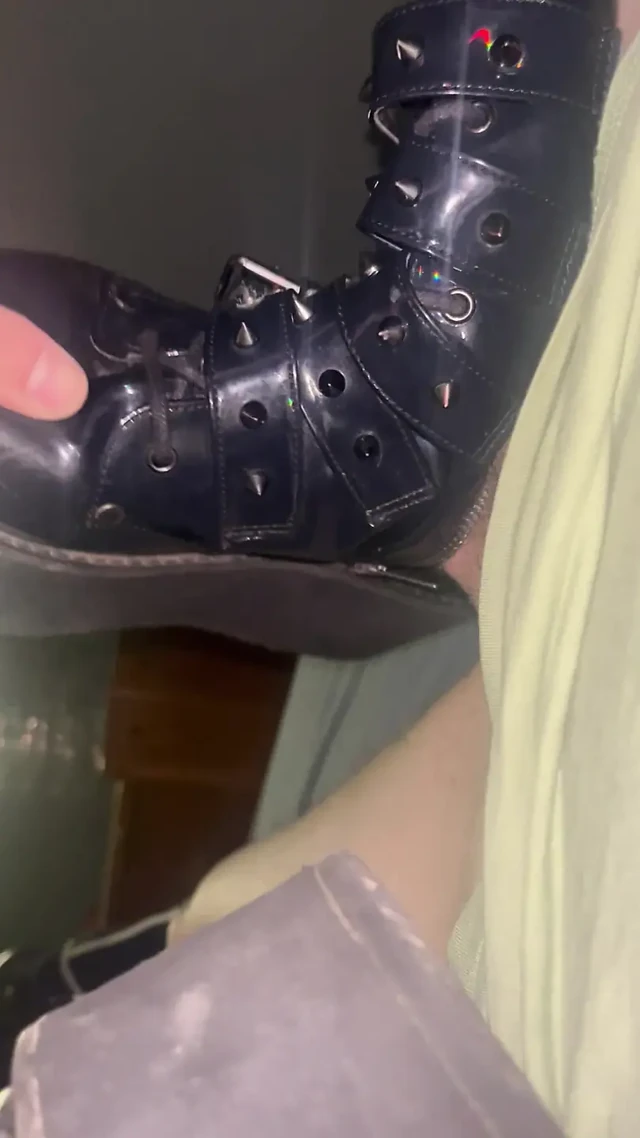 My Sister's Boots Feel Amazing! My Cock Fits Perfectly Tight Inside Brie's Demonia Boots (Size 10) Foot Fetish Goth Leather