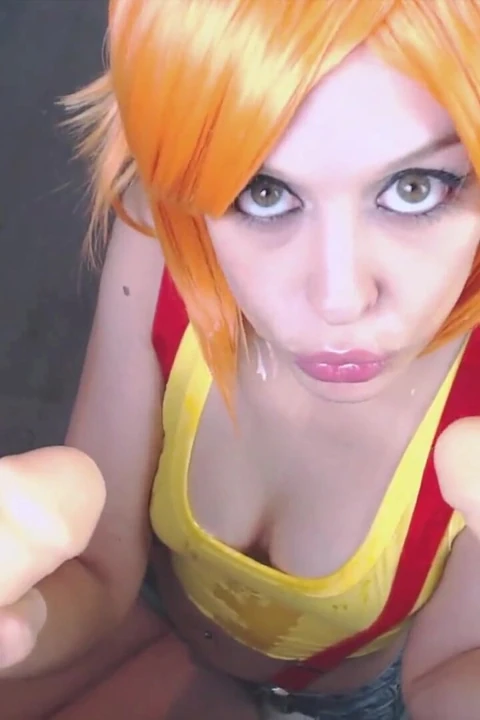 Misty Pokemon çifte oral seks. Yüz