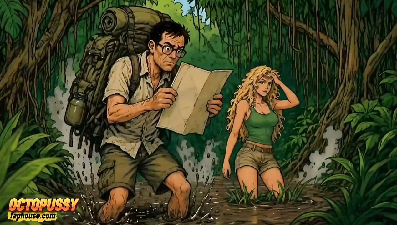 Jungle. Kocası ormanda iz ararken, zenci adam beyaz karısını sikiyor
