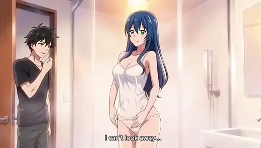 Stepbrother watch stepsister while she is taking shower 3D Anime