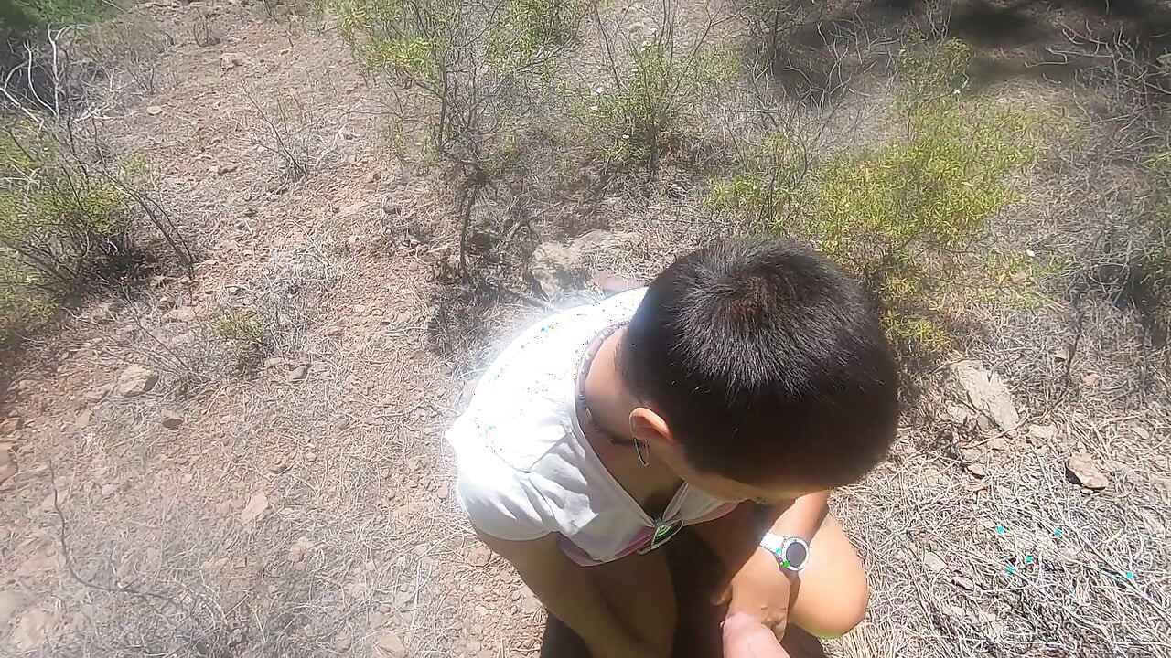 Blowjob in the woods with nice view & cum swallow