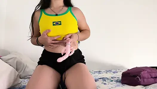 Solo Masturbation with Pink Vibrator - Cumming Hard