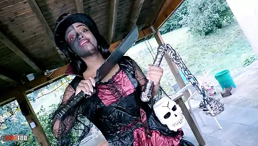 Muhteşem genç Kolombiyalı zenci kızla cadılar bayramı videosu