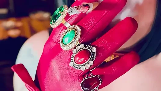 Red Leather Gloves & Rings! Smoking Tart Tina Snua Smokes A Cigarette & Shows Off Her Gloves - Smoker