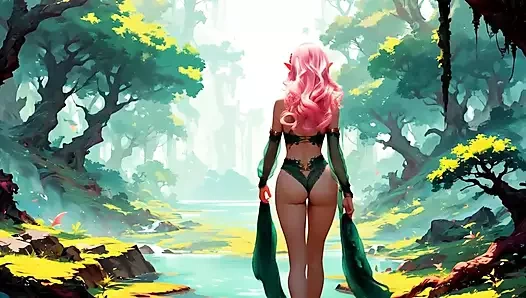 Elli - yapay zeka tarafından üretilen pembe elf ve arkadaşı