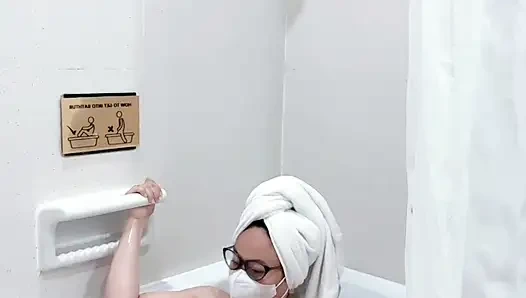 The charm of a black kebaya woman takes a shower and masturbates