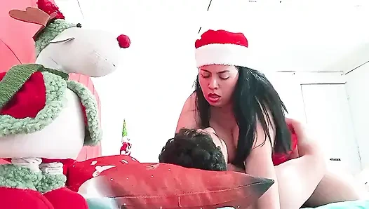 Cheating stepmother fucks her stepson on Christmas Eve while her husband is away - Merry Christmas