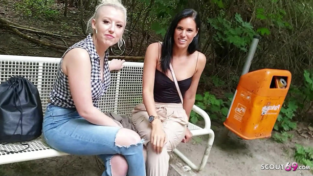 Two real German Teen talk to Amateur FFM 3Some in Public Park