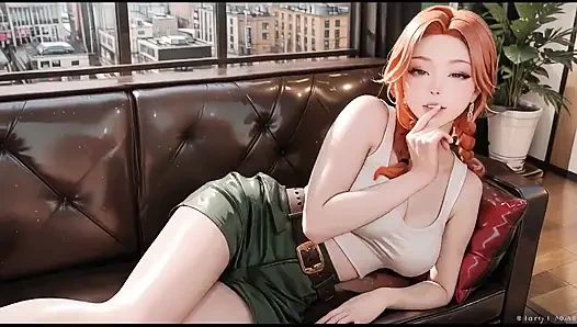 Kızıl saçlı sekreterin tembel öğleden sonra! Kanepede yalınayak, soğuktan ıslaka, külotlu çorap!