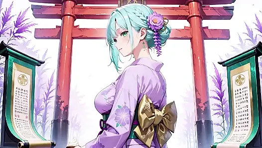Mor kimono tanrıçası! Kırmızı Torii kapısının altındaki ıslaklığı kaldıramıyorum