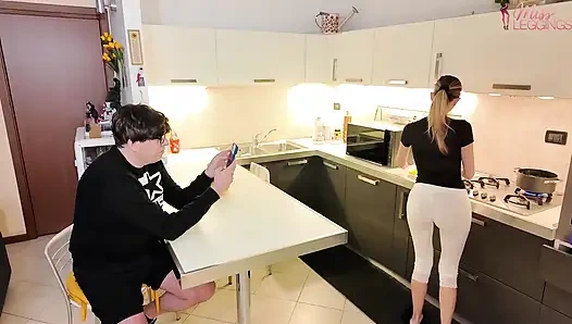 Stepmom Cooks in White Leggings Catches Stepson's Friend Secretly Taking Pictures of Her