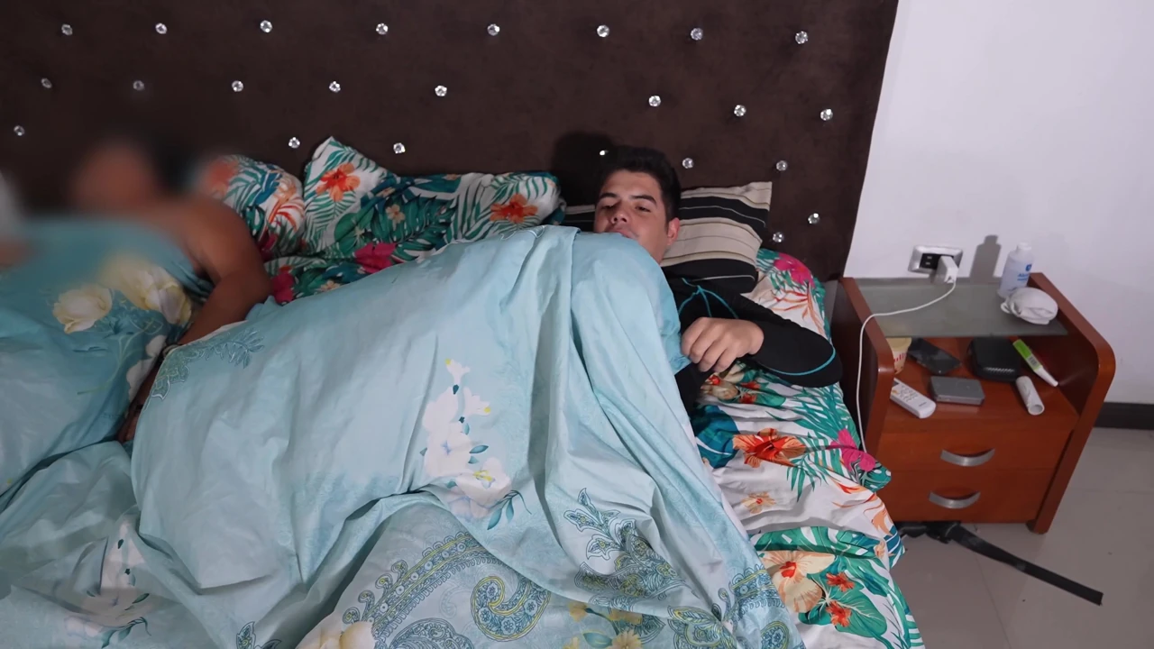 Stepmom’s Secret Creampie Comfort in Bed Beside Hubby