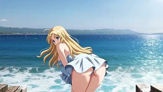 Londe Bombshell'in deniz kenarında mastürbasyonu: göğüs sekiyor ve klitoris sürttürme damlatıyor