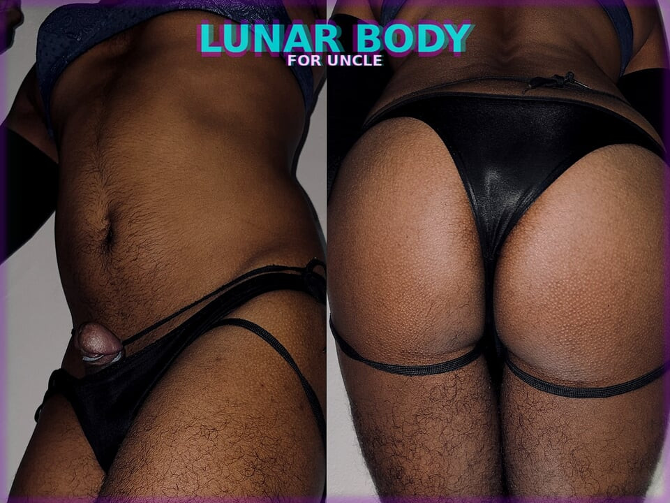 Hairy Body in Blue Bra & Black Thong for Uncle