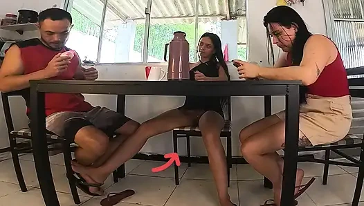 I gave my friend's husband a blowjob and a blowjob under the table on her birthday