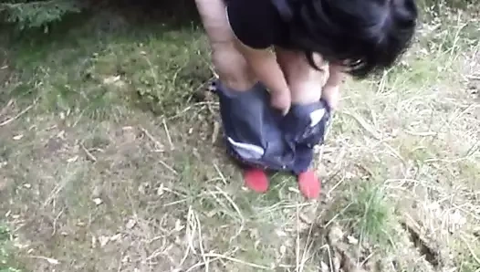 Chub removes jeans and pees.